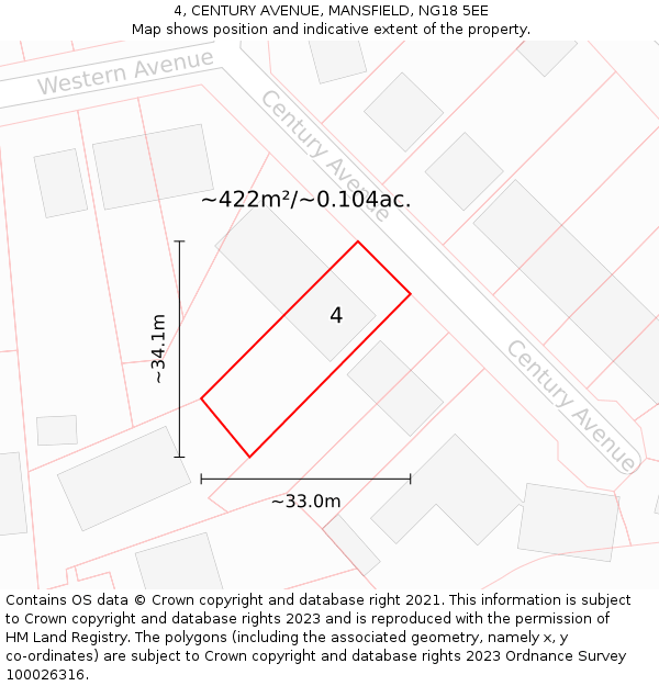 4, CENTURY AVENUE, MANSFIELD, NG18 5EE: Plot and title map