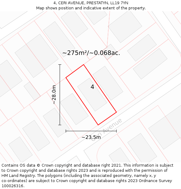 4, CERI AVENUE, PRESTATYN, LL19 7YN: Plot and title map