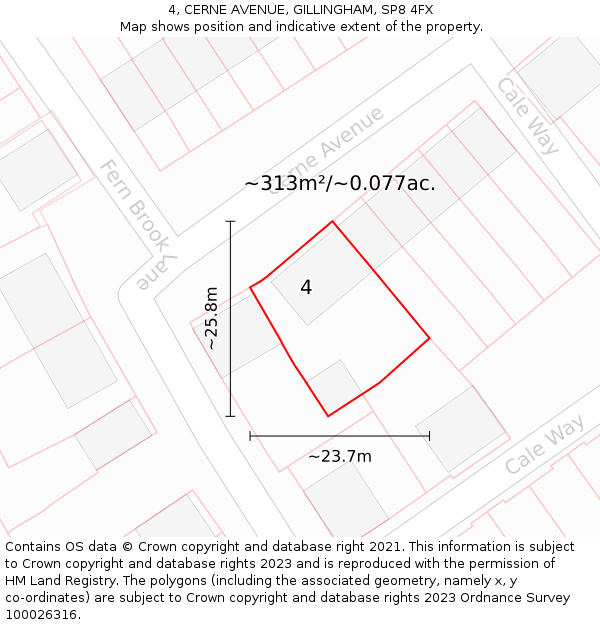 4, CERNE AVENUE, GILLINGHAM, SP8 4FX: Plot and title map