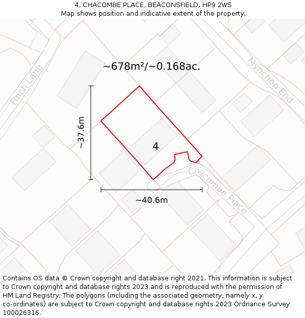 4, CHACOMBE PLACE, BEACONSFIELD, HP9 2WS: Plot and title map