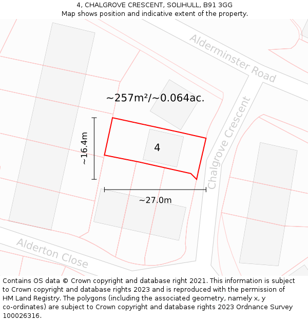 4, CHALGROVE CRESCENT, SOLIHULL, B91 3GG: Plot and title map