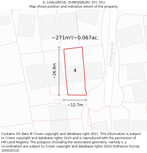 4, CHALGROVE, SHREWSBURY, SY1 3YU: Plot and title map