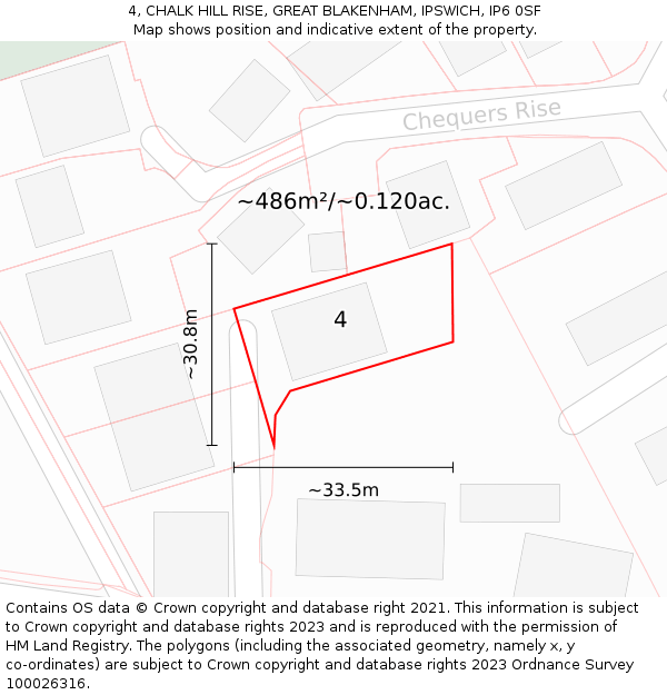 4, CHALK HILL RISE, GREAT BLAKENHAM, IPSWICH, IP6 0SF: Plot and title map