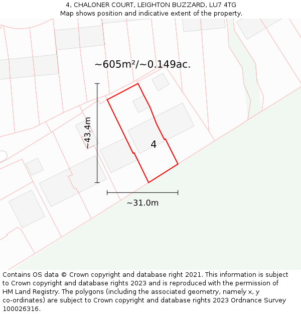 4, CHALONER COURT, LEIGHTON BUZZARD, LU7 4TG: Plot and title map