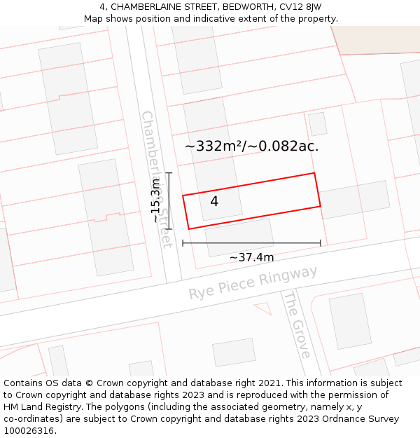 4, CHAMBERLAINE STREET, BEDWORTH, CV12 8JW: Plot and title map