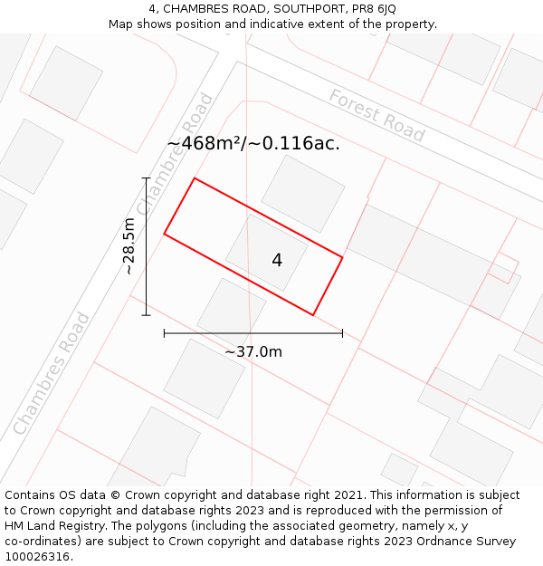 4, CHAMBRES ROAD, SOUTHPORT, PR8 6JQ: Plot and title map