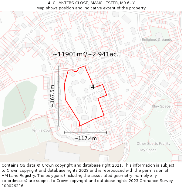 4, CHANTERS CLOSE, MANCHESTER, M9 6UY: Plot and title map