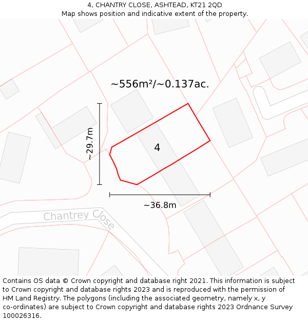 4, CHANTRY CLOSE, ASHTEAD, KT21 2QD: Plot and title map