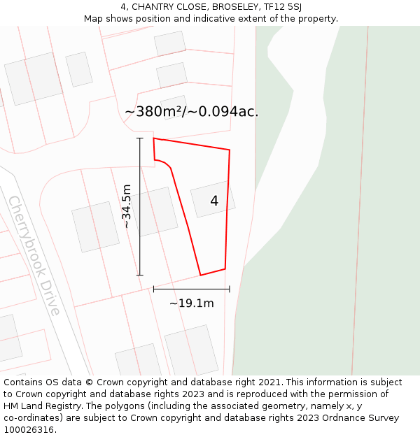 4, CHANTRY CLOSE, BROSELEY, TF12 5SJ: Plot and title map