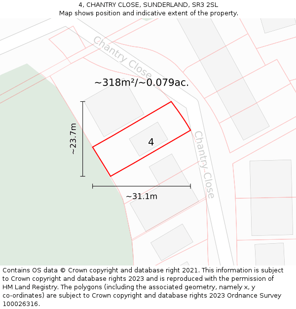 4, CHANTRY CLOSE, SUNDERLAND, SR3 2SL: Plot and title map