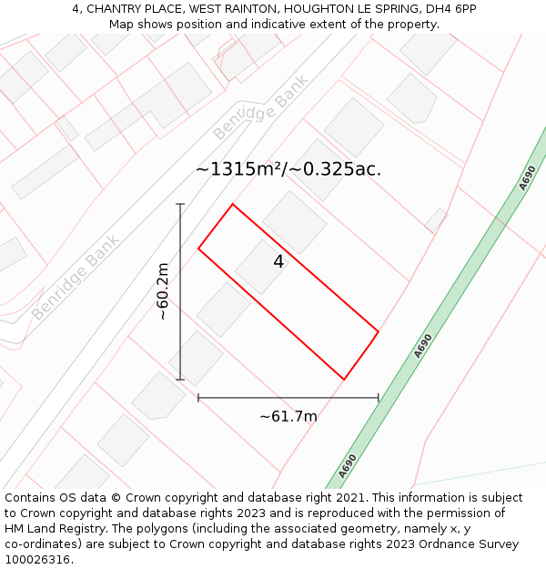 4, CHANTRY PLACE, WEST RAINTON, HOUGHTON LE SPRING, DH4 6PP: Plot and title map