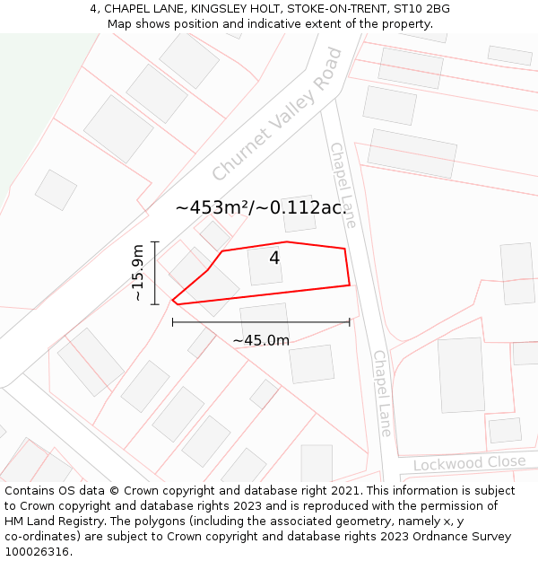 4, CHAPEL LANE, KINGSLEY HOLT, STOKE-ON-TRENT, ST10 2BG: Plot and title map