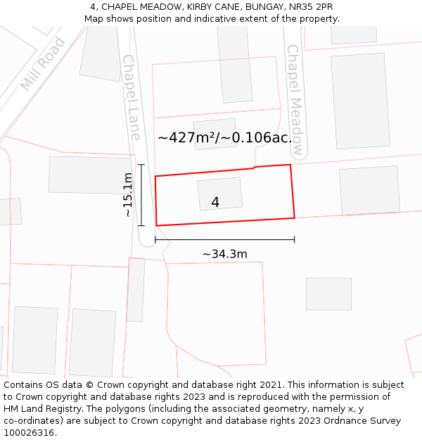 4, CHAPEL MEADOW, KIRBY CANE, BUNGAY, NR35 2PR: Plot and title map