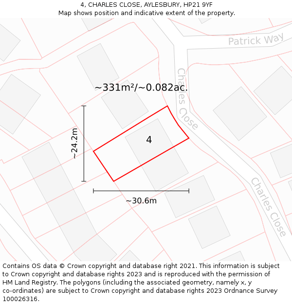 4, CHARLES CLOSE, AYLESBURY, HP21 9YF: Plot and title map