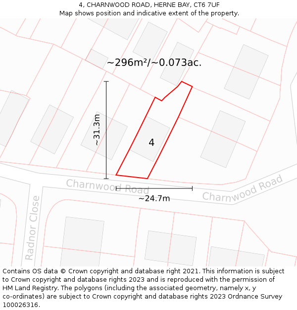 4, CHARNWOOD ROAD, HERNE BAY, CT6 7UF: Plot and title map