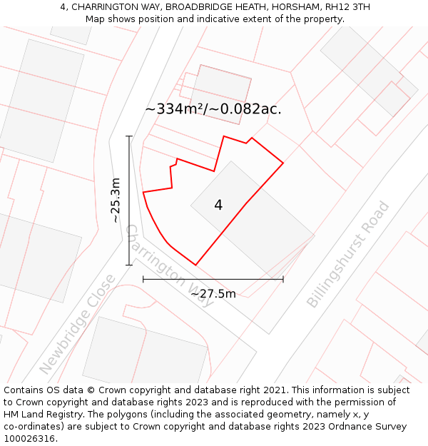 4, CHARRINGTON WAY, BROADBRIDGE HEATH, HORSHAM, RH12 3TH: Plot and title map