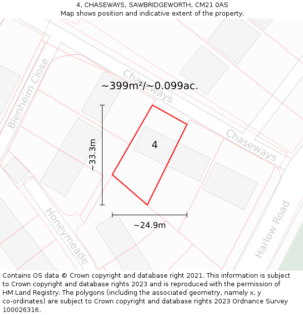 4, CHASEWAYS, SAWBRIDGEWORTH, CM21 0AS: Plot and title map