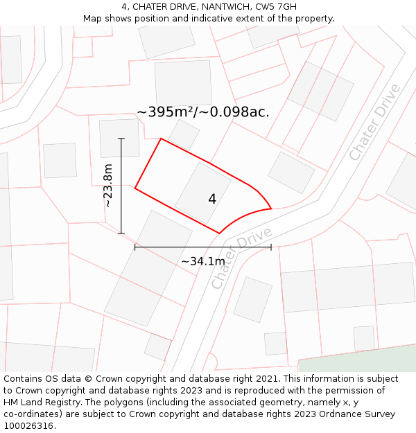 4, CHATER DRIVE, NANTWICH, CW5 7GH: Plot and title map