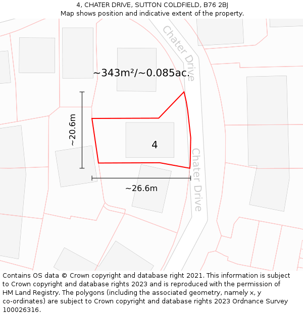 4, CHATER DRIVE, SUTTON COLDFIELD, B76 2BJ: Plot and title map