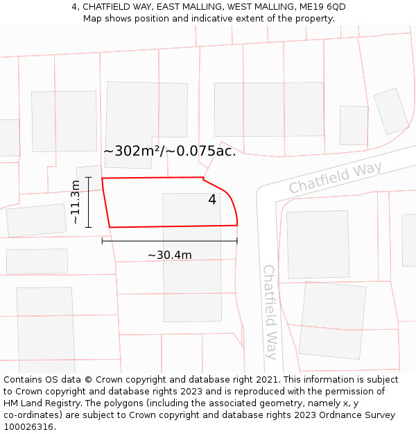 4, CHATFIELD WAY, EAST MALLING, WEST MALLING, ME19 6QD: Plot and title map