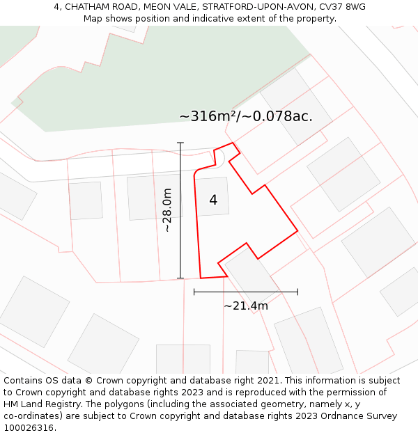 4, CHATHAM ROAD, MEON VALE, STRATFORD-UPON-AVON, CV37 8WG: Plot and title map