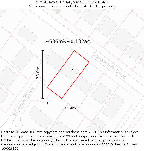 4, CHATSWORTH DRIVE, MANSFIELD, NG18 4QR: Plot and title map