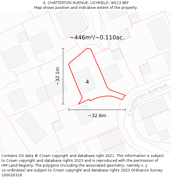 4, CHATTERTON AVENUE, LICHFIELD, WS13 8EF: Plot and title map