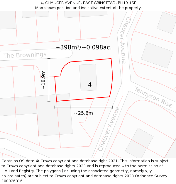 4, CHAUCER AVENUE, EAST GRINSTEAD, RH19 1SF: Plot and title map