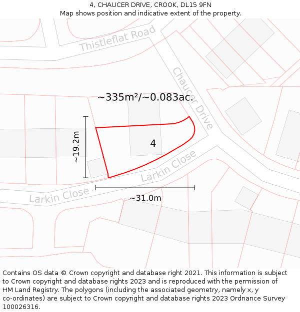 4, CHAUCER DRIVE, CROOK, DL15 9FN: Plot and title map