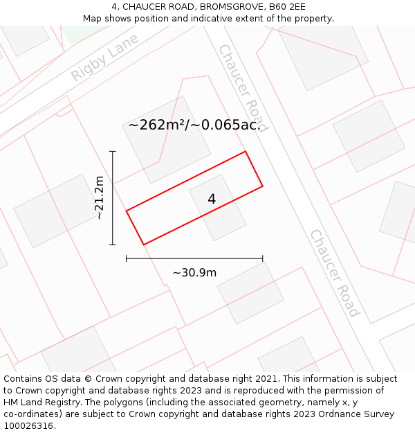 4, CHAUCER ROAD, BROMSGROVE, B60 2EE: Plot and title map