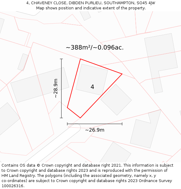 4, CHAVENEY CLOSE, DIBDEN PURLIEU, SOUTHAMPTON, SO45 4JW: Plot and title map