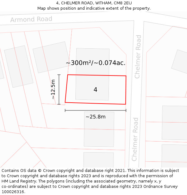 4, CHELMER ROAD, WITHAM, CM8 2EU: Plot and title map