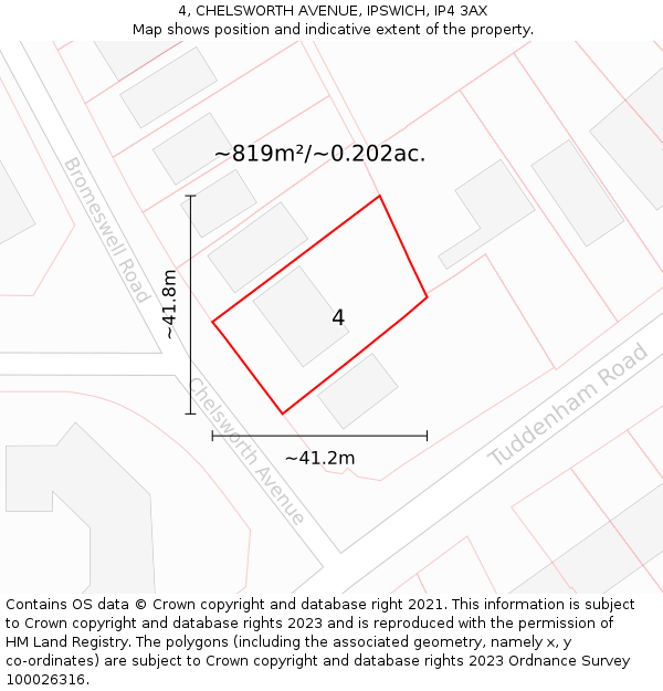 4, CHELSWORTH AVENUE, IPSWICH, IP4 3AX: Plot and title map