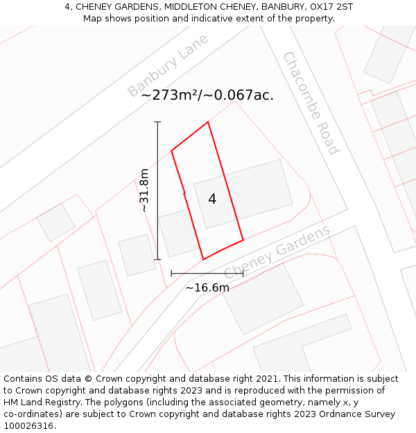 4, CHENEY GARDENS, MIDDLETON CHENEY, BANBURY, OX17 2ST: Plot and title map