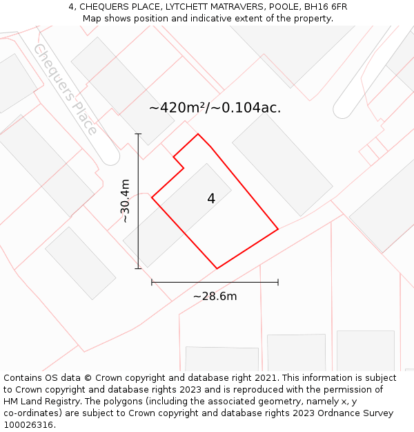 4, CHEQUERS PLACE, LYTCHETT MATRAVERS, POOLE, BH16 6FR: Plot and title map