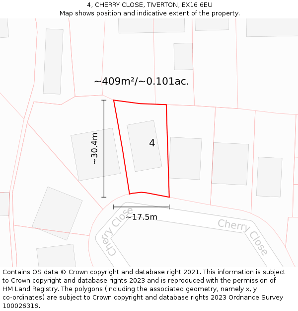 4, CHERRY CLOSE, TIVERTON, EX16 6EU: Plot and title map