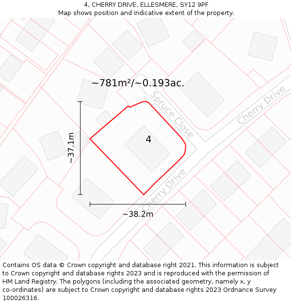 4, CHERRY DRIVE, ELLESMERE, SY12 9PF: Plot and title map