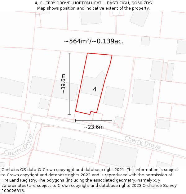 4, CHERRY DROVE, HORTON HEATH, EASTLEIGH, SO50 7DS: Plot and title map