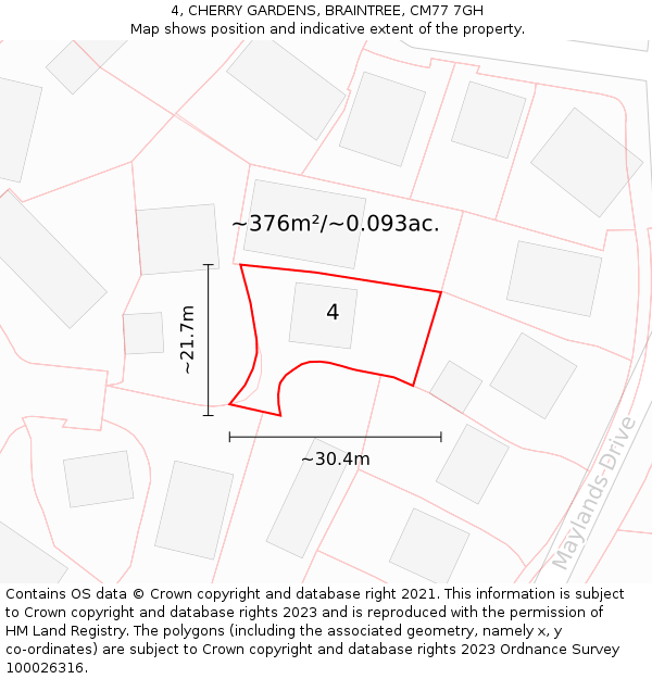 4, CHERRY GARDENS, BRAINTREE, CM77 7GH: Plot and title map