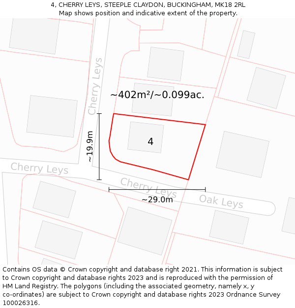 4, CHERRY LEYS, STEEPLE CLAYDON, BUCKINGHAM, MK18 2RL: Plot and title map