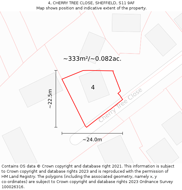 4, CHERRY TREE CLOSE, SHEFFIELD, S11 9AF: Plot and title map