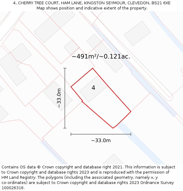 4, CHERRY TREE COURT, HAM LANE, KINGSTON SEYMOUR, CLEVEDON, BS21 6XE: Plot and title map