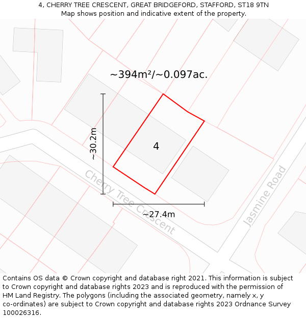 4, CHERRY TREE CRESCENT, GREAT BRIDGEFORD, STAFFORD, ST18 9TN: Plot and title map