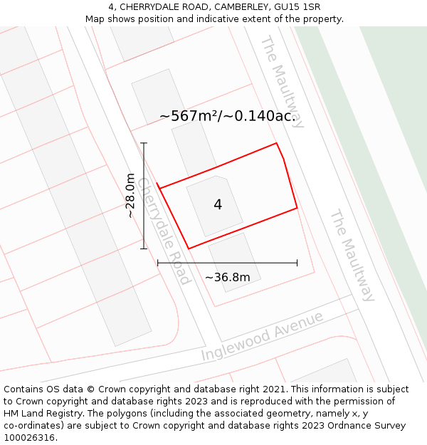 4, CHERRYDALE ROAD, CAMBERLEY, GU15 1SR: Plot and title map