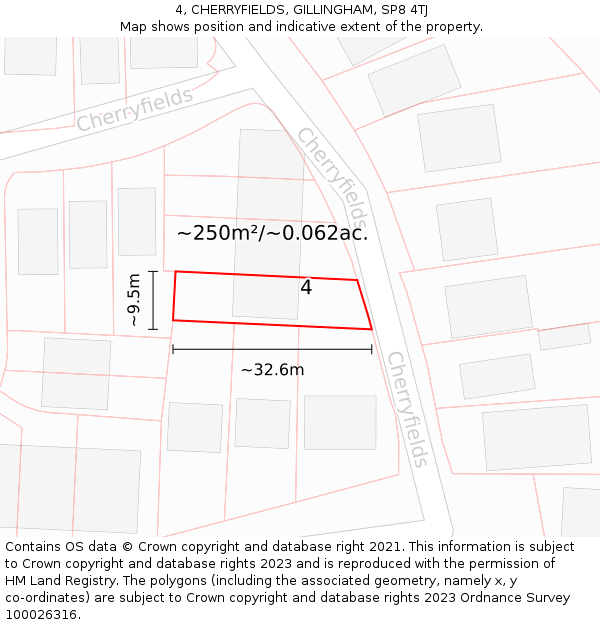 4, CHERRYFIELDS, GILLINGHAM, SP8 4TJ: Plot and title map