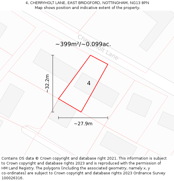 4, CHERRYHOLT LANE, EAST BRIDGFORD, NOTTINGHAM, NG13 8PN: Plot and title map