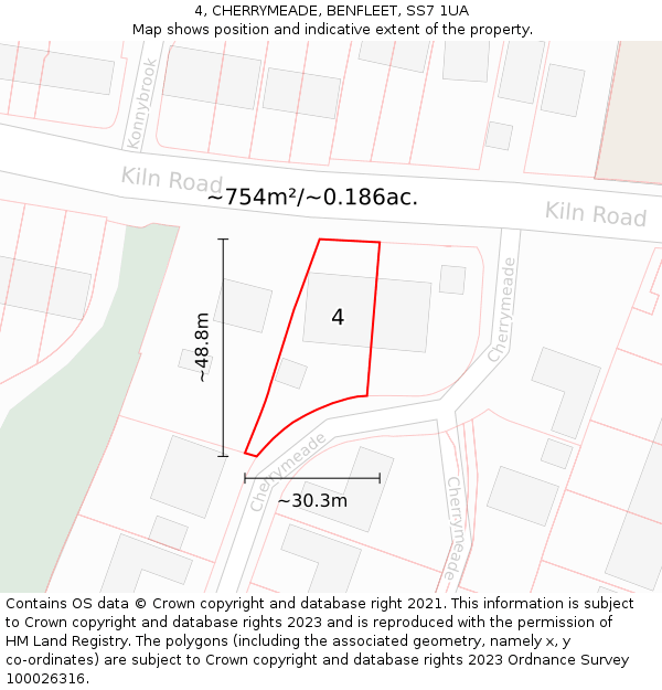 4, CHERRYMEADE, BENFLEET, SS7 1UA: Plot and title map