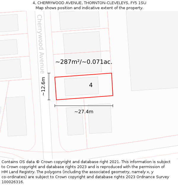 4, CHERRYWOOD AVENUE, THORNTON-CLEVELEYS, FY5 1SU: Plot and title map