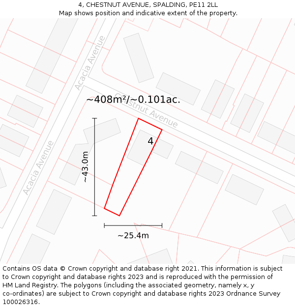 4, CHESTNUT AVENUE, SPALDING, PE11 2LL: Plot and title map