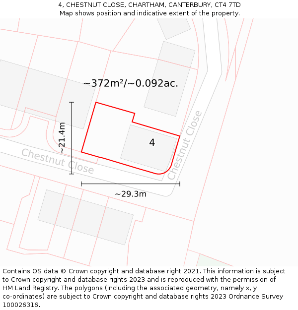 4, CHESTNUT CLOSE, CHARTHAM, CANTERBURY, CT4 7TD: Plot and title map